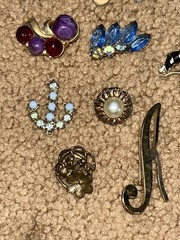 Vintage Costume Jewelry Flower Brooch Button & Earring Lot of 77 Pieces