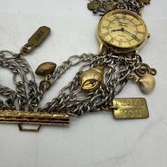 Maximal Art Bracelet Watches Multi Charms Chains Gold Tone 7″