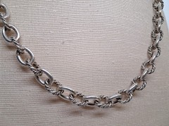 Pure .999 SILVER Vintage Bird USA Braided Oval Rolo Link Chain Necklace 18”