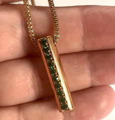 VTG 70s 80s Modernist Copper Colored Green Crystal Pretty Necklace Disco Era