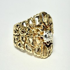 GG Certified Vintage Brutalist 14K Yellow Gold .53ct Diamond Size 7.5 Ring 11.5g
