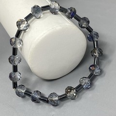 Smoky Gray Glass Bracelet Stretch Aurora Borealis Coated Faceted Tube Spacers