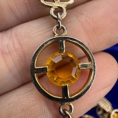 Vintage Necklace Open Bezel Gold Tone Rhinestone Filagree Flapper Opera 30”