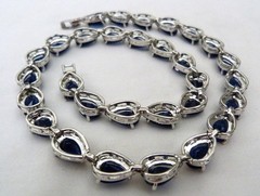 PRONG-SET SAPPHIRE BLUE PEAR SHAPED GLASS SILVER RHODIUM PLATED CLASSIC NECKLACE