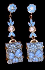 Art Deco Enamel Sky Blue Enamel Celluloid Daisies Clover Czech Vtg Drop Earrings