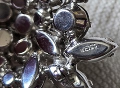 WEISS Gray Smoky Rhinestone Brooch Pin Silver Tone Vintage Missing Stones