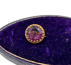 ANTIQ VICTORIAN DECORATIVE DOG TEETH PRONGS AMETHYST TINY BROOCH BUTTON REPLACEM