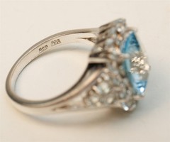Size 9 Blue Topaz Cushion & Cluster Halo Sterling Silver Ring