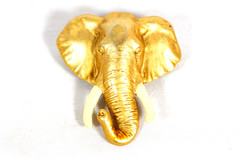 Vintage Elephant Brooch AJC Enamel White Tusks Gold Tone Signed A.J.C.