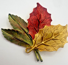 Vintage Tona Leaf Brooch Large 3” Fall Colors Leaves Autumn Enamel Statement Pin