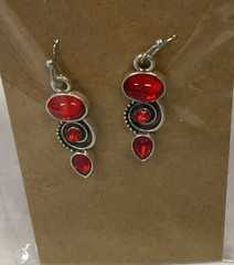 Used Silver Tone Dangle Fashion Jewelry with Red Faux Stones