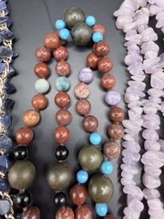 Vintage Lot 7 Stone Gemstone Necklaces Amber Amethyst Turquoise Sodalite Shell
