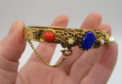 VINTAGE HINGED BANGLE BRACELET with ASSORTED GEMSTONES