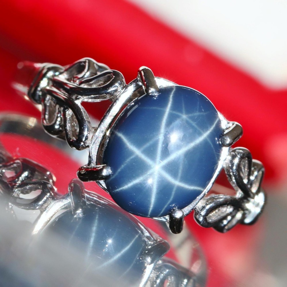 10k white gold ring 2.5ct natural blue star diffused sapphire sz 9 antique 3.4gr