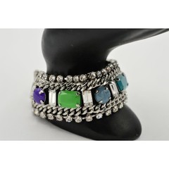 Juicy Couture Crystal Bracelet Cabochon Rhinestone Baguette Colorful RARE BinO