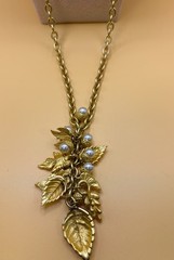 Georgiou Vintage Matte Gold Faux Pearl Acorn Cascading Leaf Necklace 30″