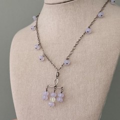 Vintage 925 Sterling Silver Purple AB Crystal Beaded Chandelier Dangle Necklace