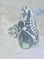 Vintage Seahorse ring animal abalone band size 6 sterling silver women