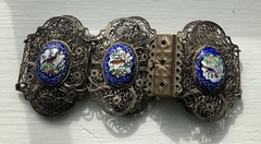 Vintage Chinese Silver Intricate Filigree Enamel Animals Plaques Story Bracelet