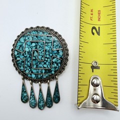 Vintage Southwest Turquoise 5 Teardrop .925 Silver Pendant Brooch Taxco Mexico