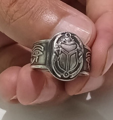 925 Sterling Silver Pharaoh Ring, Antique Beetle Free Size, Egyptian Silver Ring