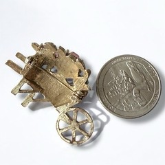 Flower Cart Brooch Molded Glass Rhinestones Gold Tone Garden Vintage Pin