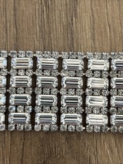 Vtg Wide Rhinestone Bracelet Multiple Rows Baguette & Round Cut Stones