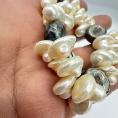 Vtg Baroque Pearl Bracelet Sterling Silver QVC Chunky Cluster Hammered Nuggets