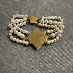 VTG 3 Strand Golden Faux Pearls Art Deco Style Blue Rhinestone Classic Elegant