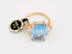 Vtg Sz 6.5 Ring Ice Blue Clear Cubic Zirconia 18KGE Gold Electroplated Jewelry