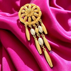Faux Pearl Waterfall Brooch Gold Tone Dangle Statement Pin Vintage Tona