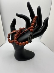 VTG Red Jasper? Necklace Silver Tone Round Stone Beaded Estate Sale 21In READ