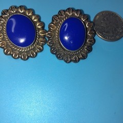 Taxco Mexico 925 Sterling Silver Blue Cabochon Signed ClipOn Earrings Vintage