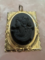 Vintage Black Mourning Cameo Locket Pendant