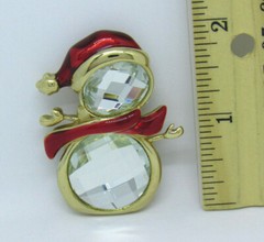 VTG SPARKLING CRYSTAL & ENAMEL CHRISTMAS SNOWMAN BROOCH IN BOX MERRY & BRIGHT?
