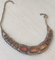 Vintage Multi-Color Rhinestone Statement Necklace, 18″