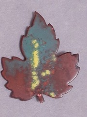 Copper enamel maple leaf brooch/pin vintage, fall autumn colors