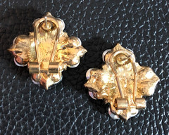 Vintage Gold Crystal Rhinestone Earrings Clover Quatre Shamrock Omega 1″ 8055