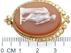 Hardstone and 0.68 Ct Diamond 18k Yellow Gold Cameo Brooch – Antique Circa 1880