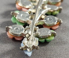 1940’s Brooch Pin Floral Pastel Pink Green Rhinestone Plastic Enamel Vintage