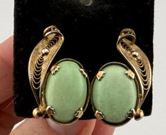 Vintage Designer Sorrento Sterling 925 Silver Green Turquoise Clip On Earrings