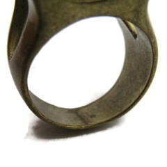 Vintage Statement Ring Sz 6.5 Olive Green Emerald Cut Plastic Stone Brass