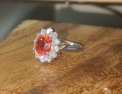 Vintage 18K White Gold Engagement Ring 4.31ct.Natural Orange Garnet Spessartite