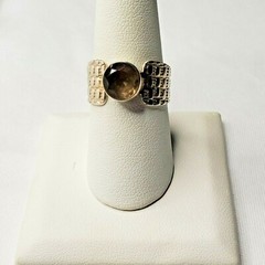Vintage 925 Sterling Silver Topaz Faceted Flat Silver Dot Etch Ring Size 8.5