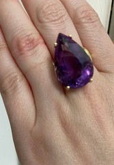 Vintage Late Mid-Century Modern Amethyst 14K Yellow Gold Sz 8 Cocktail Ring