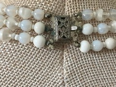 Vintage White Glass Beaded Necklace Bracelet Set Opalescent MCM Bridal