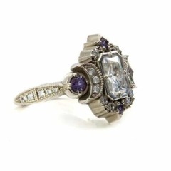 Vintage Style Art Deco Lab Created Diamond Moon Goddess Engagement Silver Ring