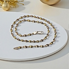 Vintage FAS Italy Gold Vermeil 925 Sterling Twisted Herringbone Necklace, 18″