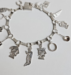 Vintage Mexican 800 Silver Charm Bracelet – 15 Charms – JAB Mark – 7.25″ – 7g