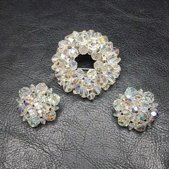 Vintage Pin Brooch And Earrings Set AB Crystal. 14.576